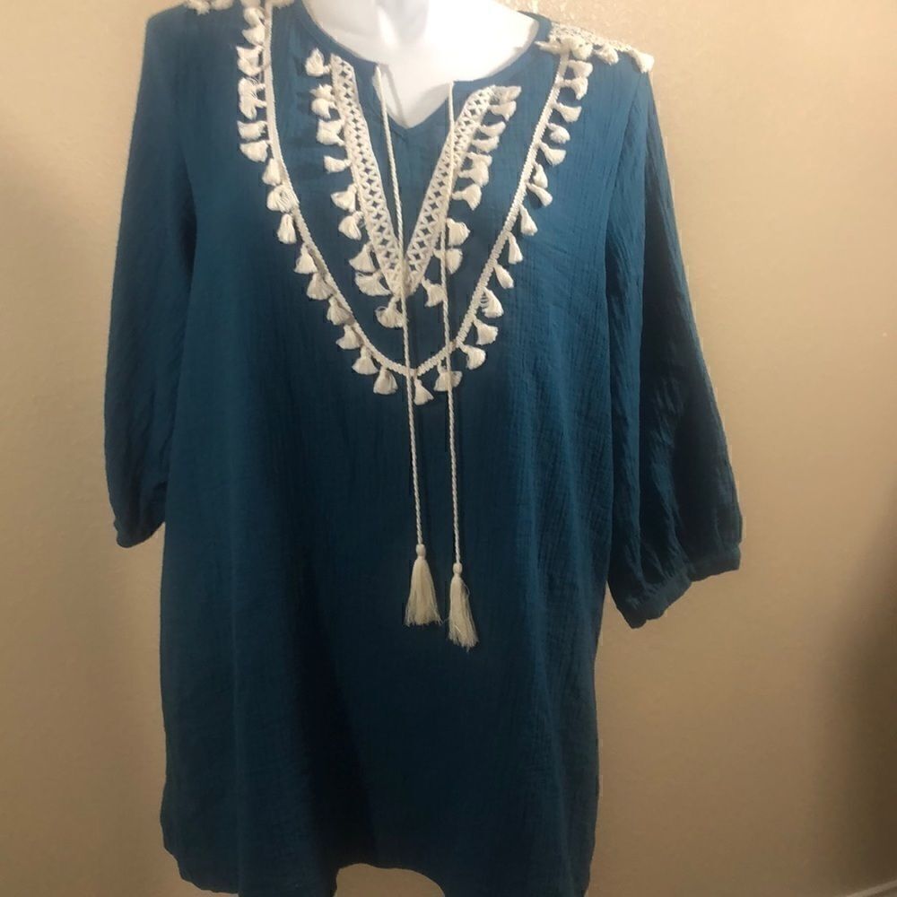 Umgee teal tassels shift dress large